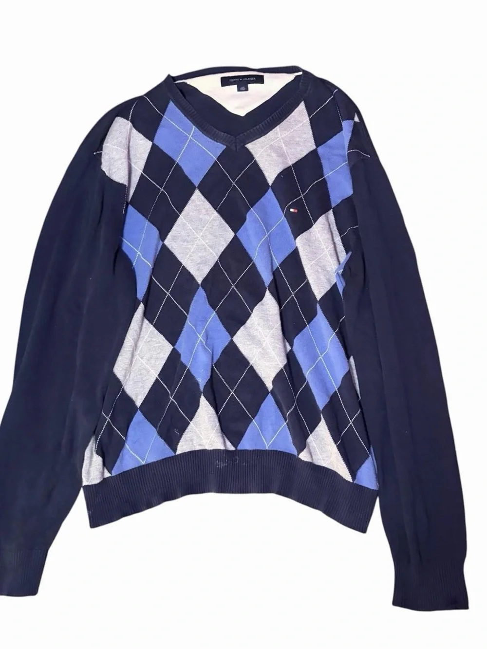 Tommy Hilfiger Argyle V-Neck Sweater Size: L/G Classic Tommy Hilfiger V-neck